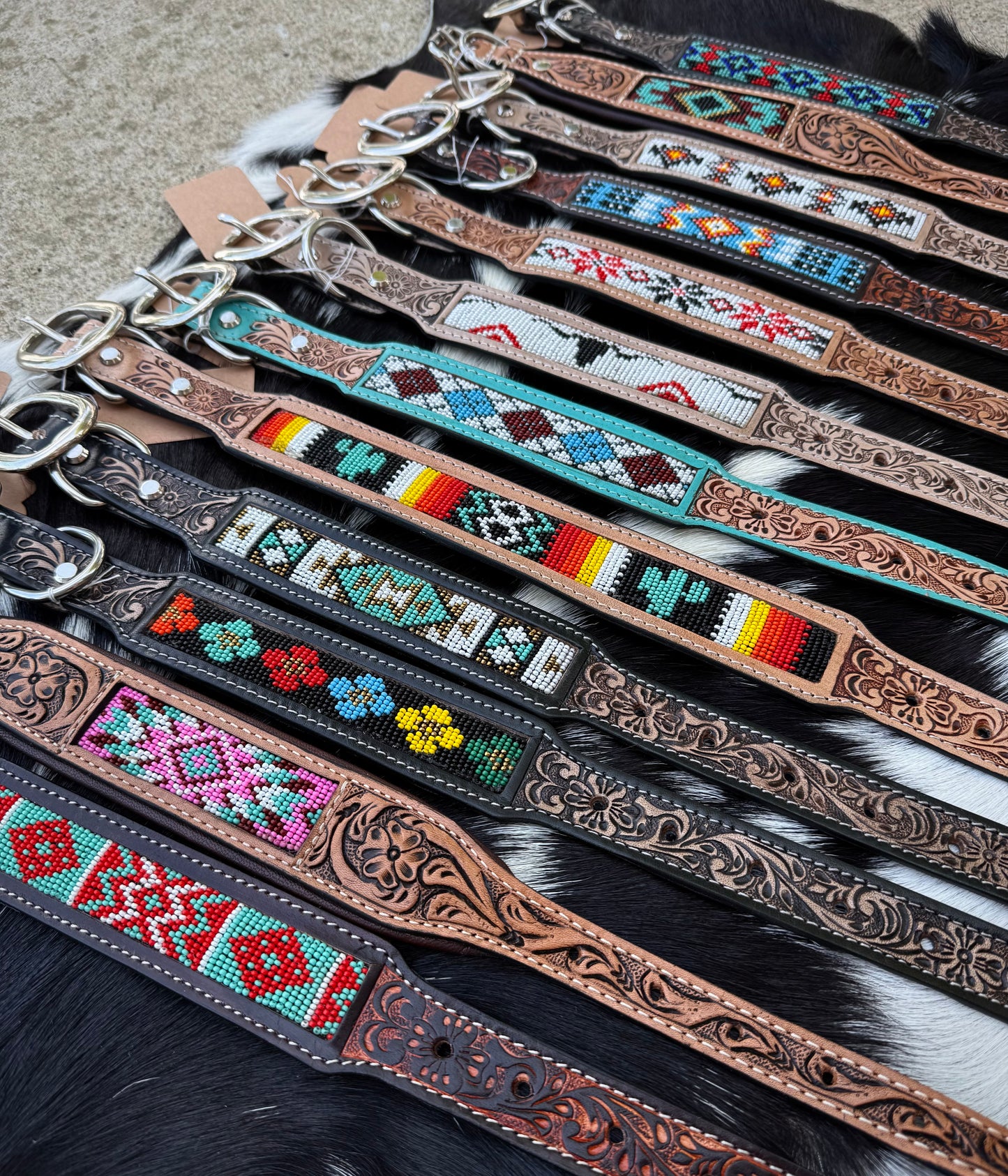 Western Genuine Leather Beaded Dog Collar