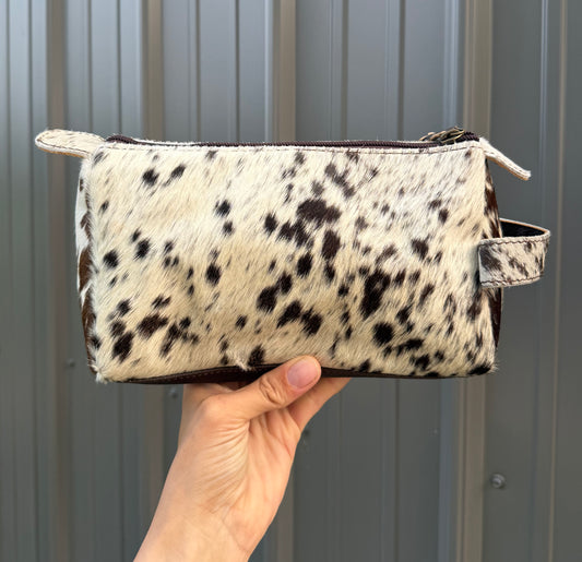 Dark Brown Cowhide Makeup Cosmetic Bag
