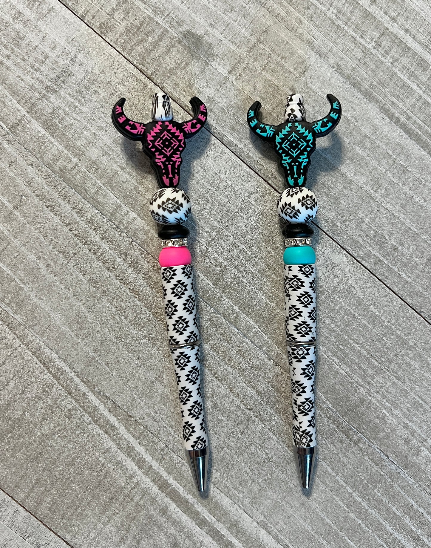 White Aztec Cow Skull Pen