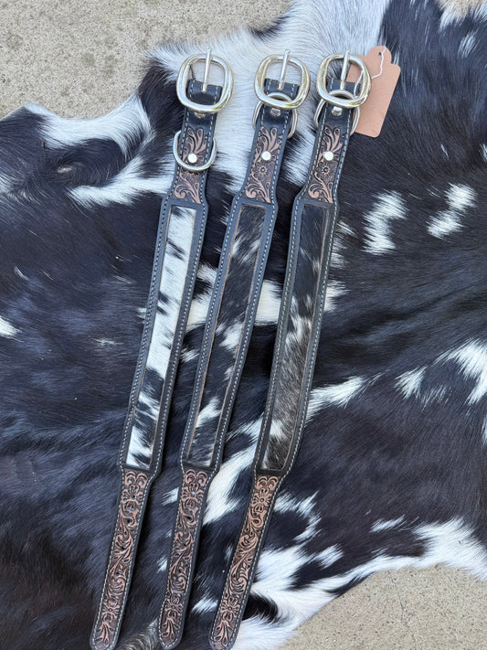 Genuine Tooled Leather & Cowhide Dog Collar