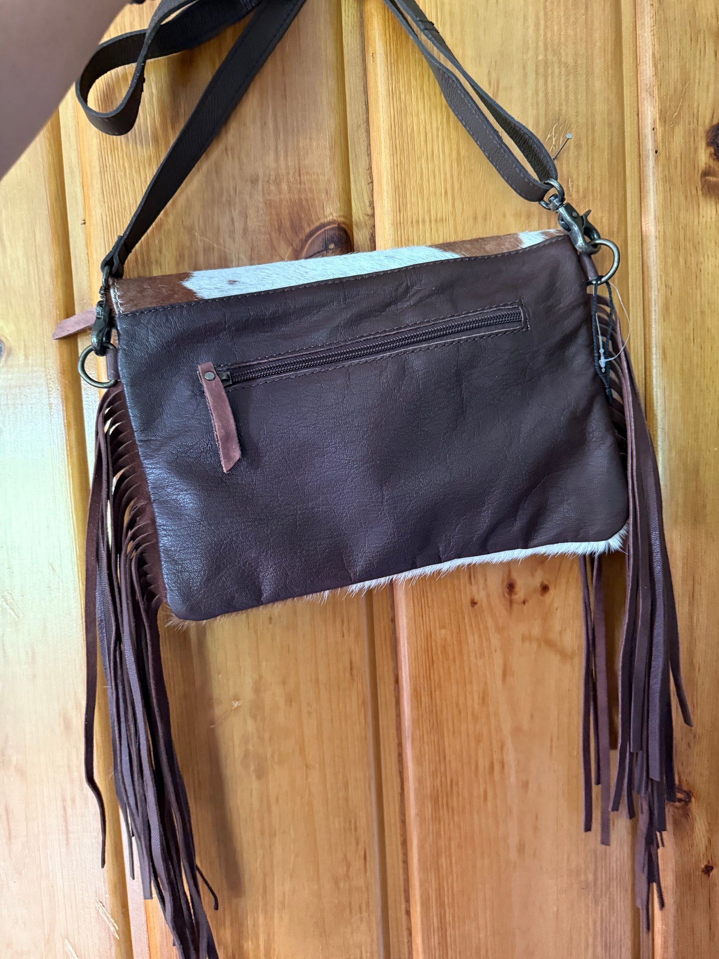 Brown Cowhide Tooled Leather Crossbody Purse