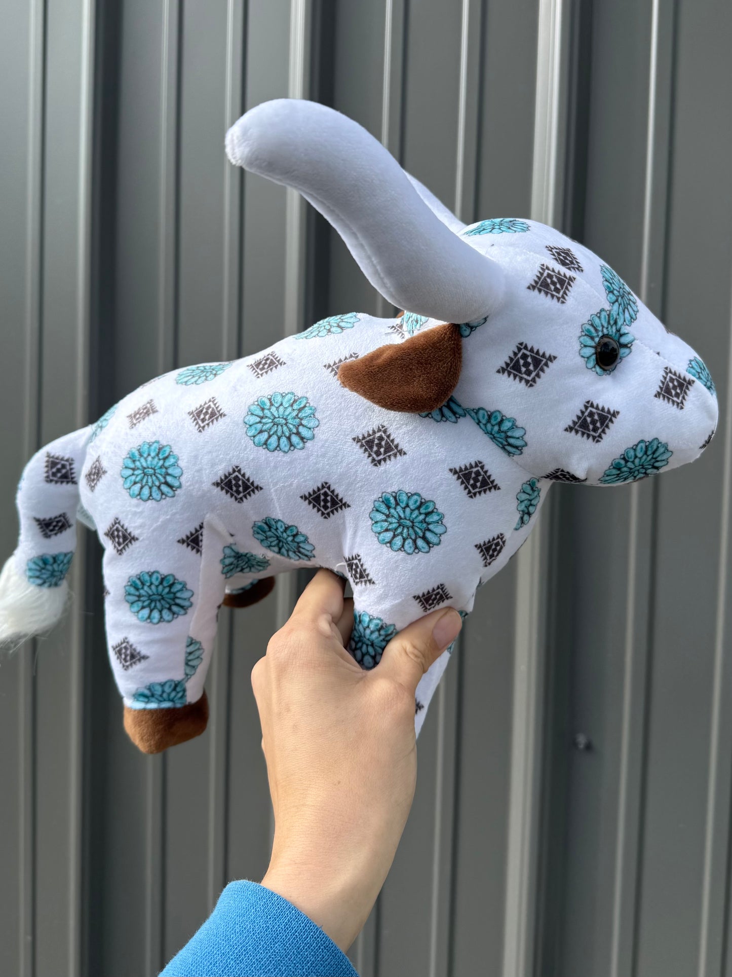 Medium Plushie White Turquoise Stone Concho Long Horn