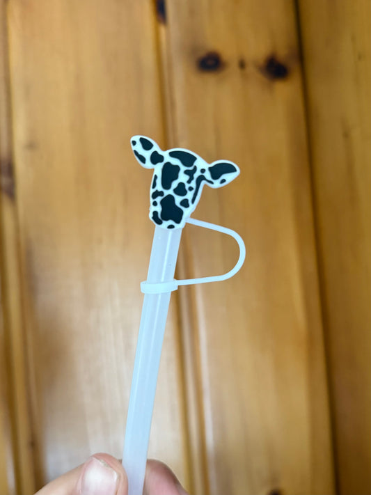 Black Cowhide Cow Straw Topper