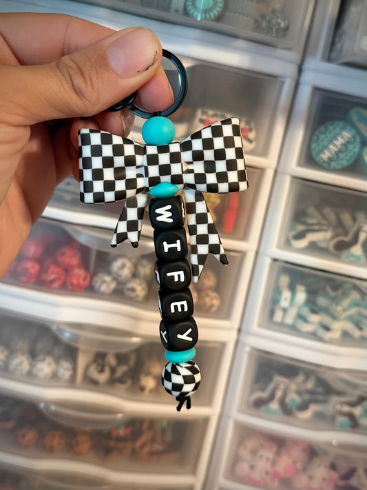Black Checkered Wifey Keychain