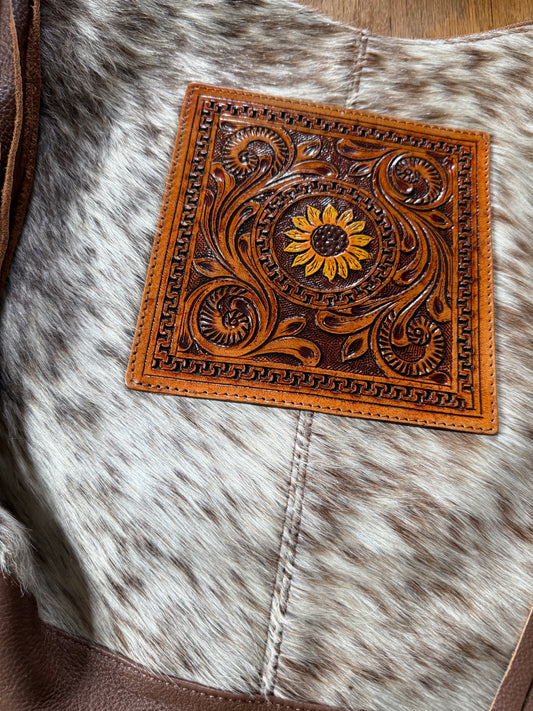 Cowhide Tooled Leather Crossbody Fringe Purse