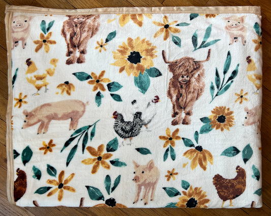 Twin Thick Super Plush Highland Floral Farm Animal Blanket