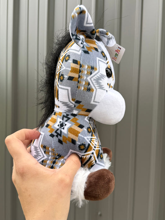 Gray Gold Aztec Sitting Horse Plushie