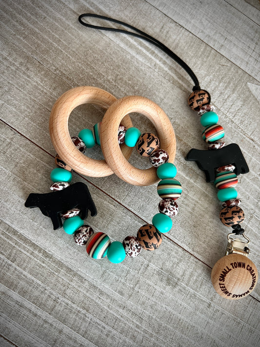 Neutral Serape Brown Cowhide Teether Bundle