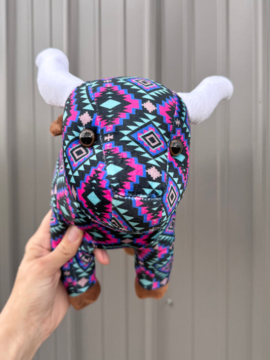 Medium Plushie Pink Turquoise Black Aztec Long Horn