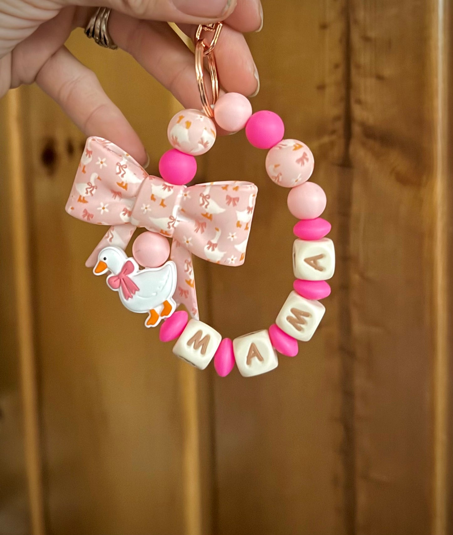 Silly Goose Bow Pink Mama Wristlet