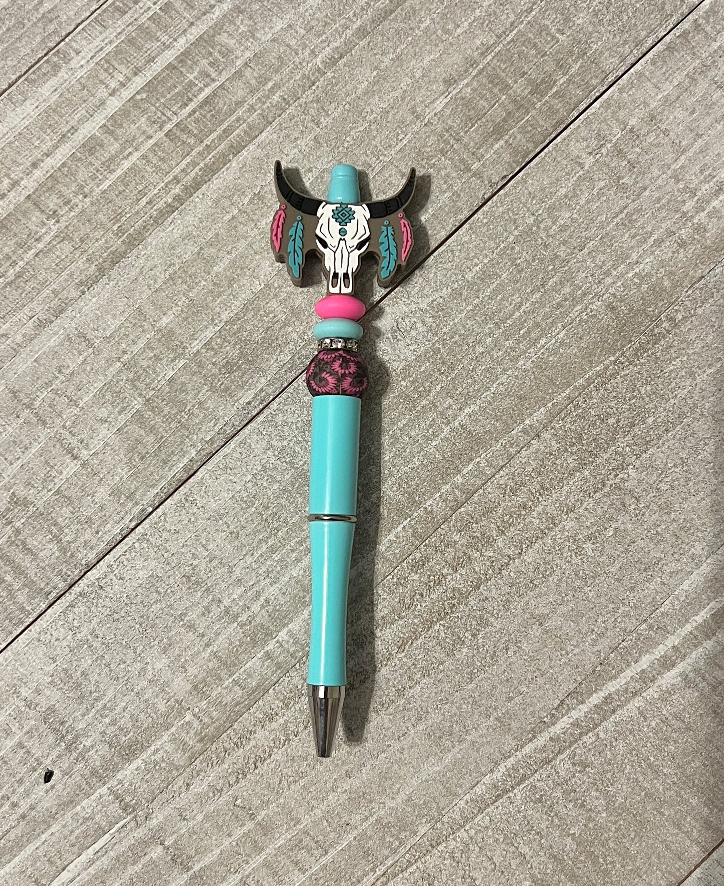 Boho Pink/Turquoise Cow Skull Pen