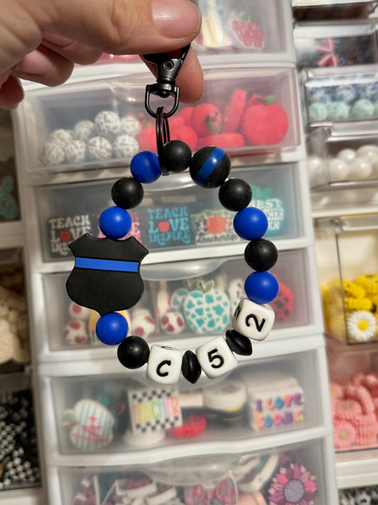 Thin Blue Line Badge Wristlet Badge/ Name