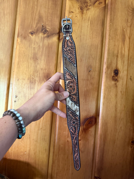 Genuine Tooled Leather & Cowhide Dog Collar