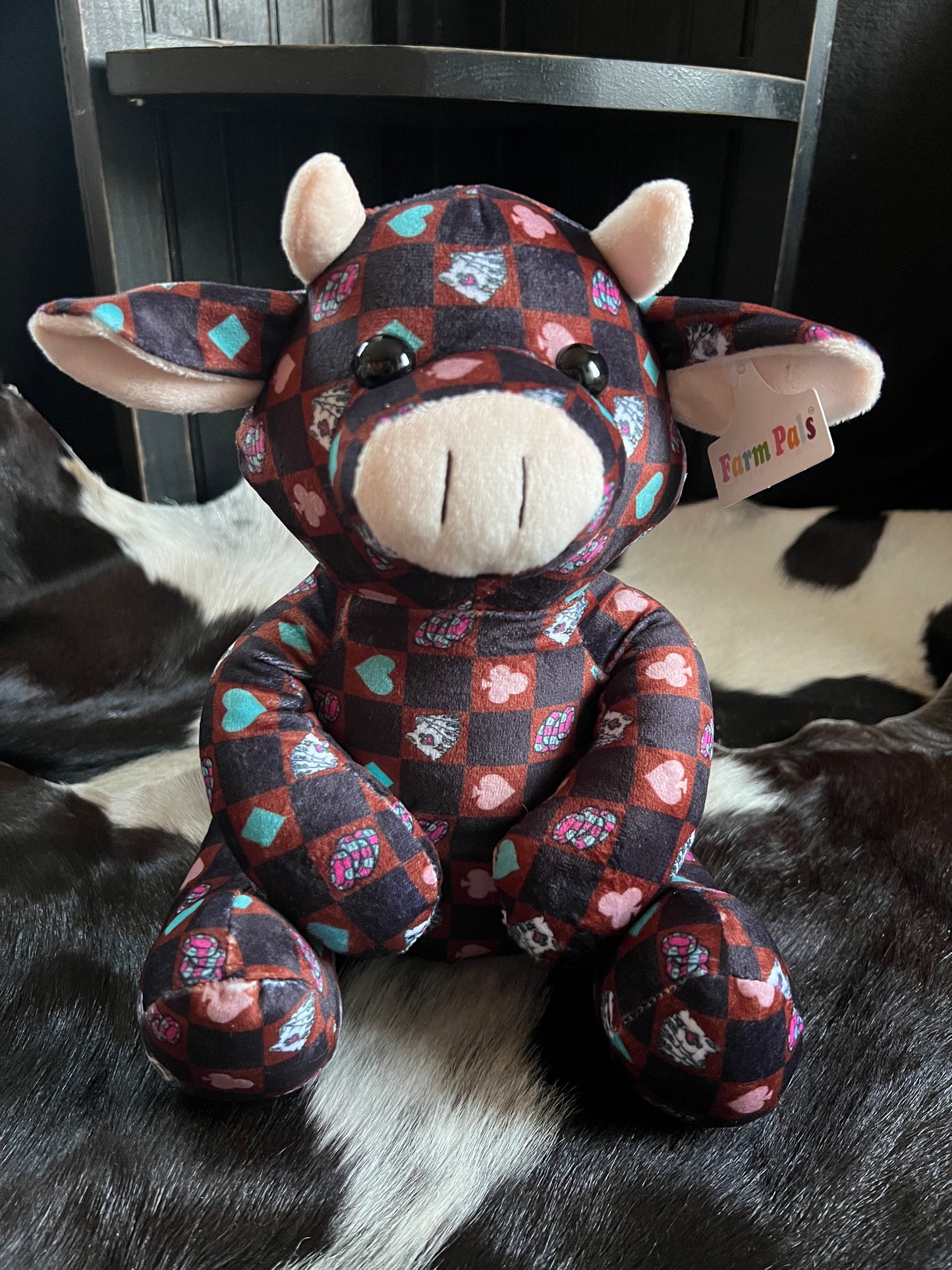 Western Check Sitting Cow Plushie