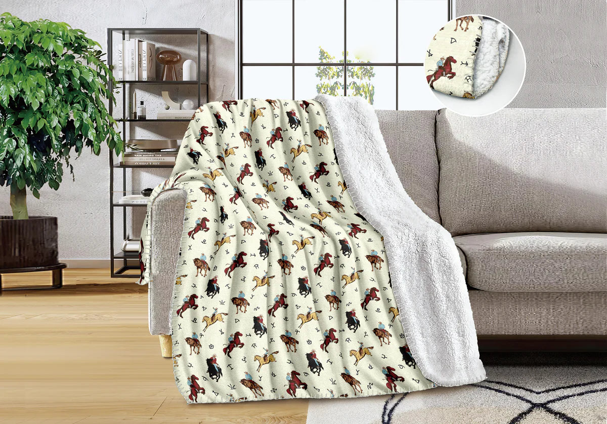 Rodeo Cowboy Sherpa Backing Queen Blanket