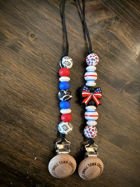 Patriotic Bow/ Aztec Pacifier Holder