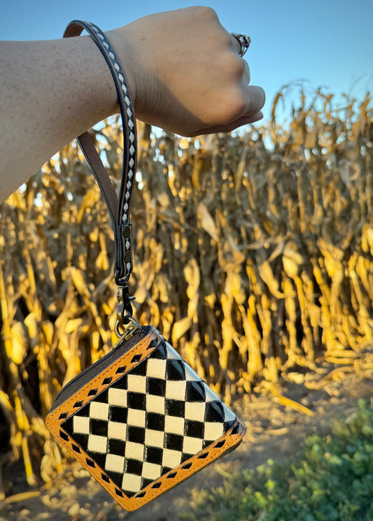 Checkered Wristlet Wallet