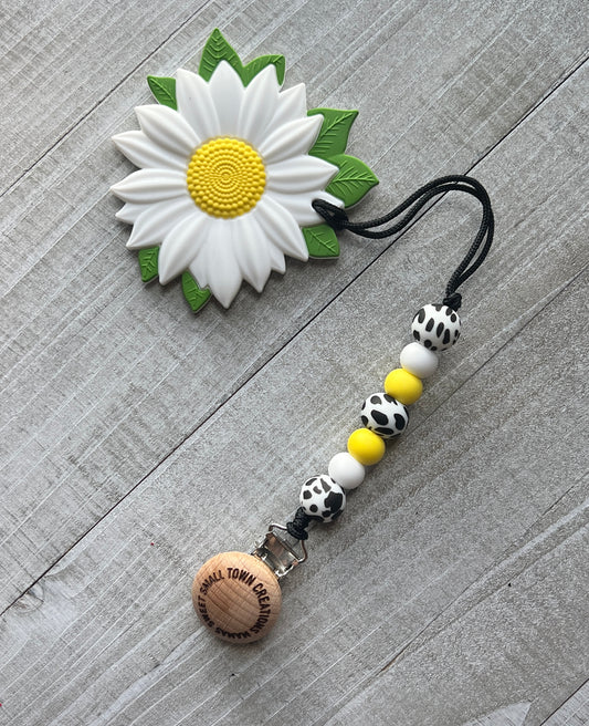 Cow Print Daisy Flower Teether Set