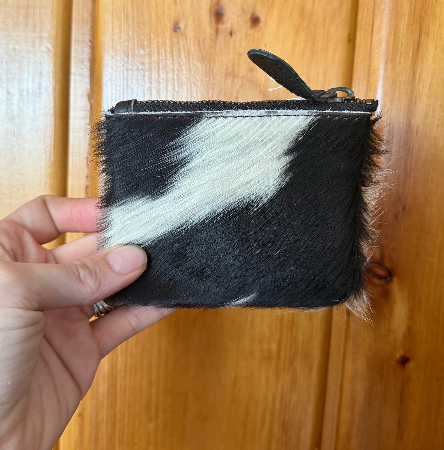 Long Hair Black and White Cowhide Coin Purse