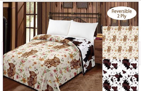Reversible Highland Brown Cowhide Blanket