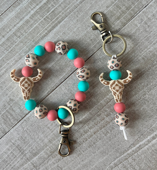 Cream Aztec Beige Cow Skull Keychain Set