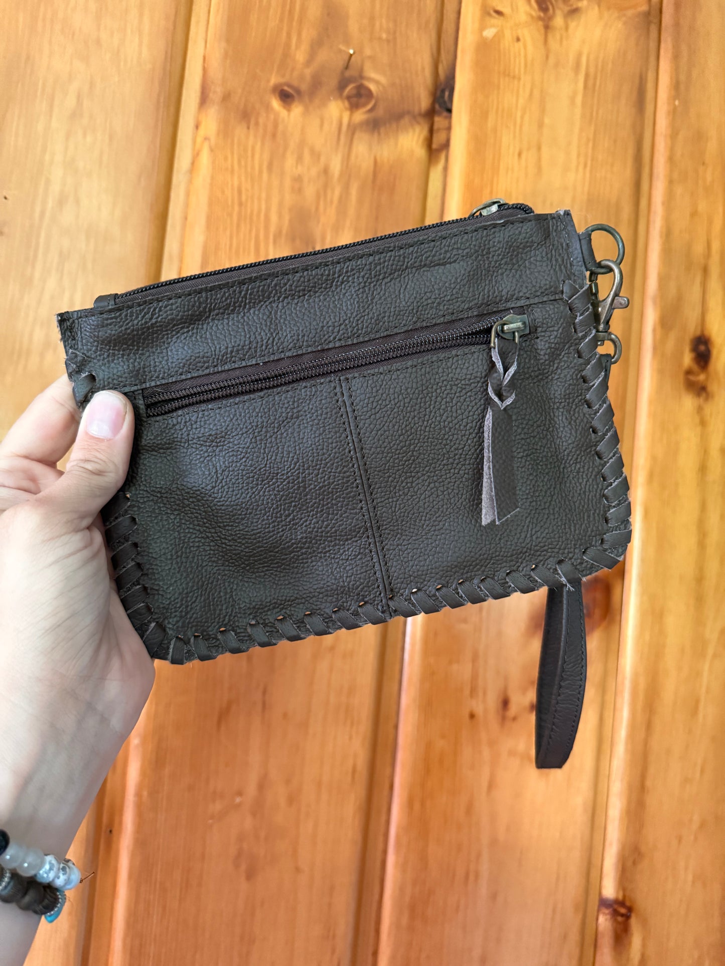 Dark Brown Cowhide Wristlet Wallet