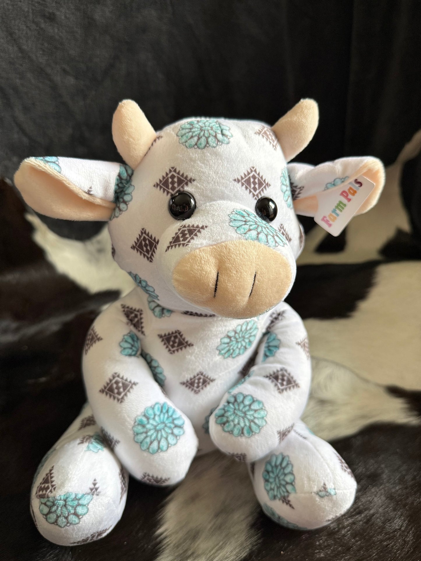 Western Turquoise Concho Sitting Cow Plushie