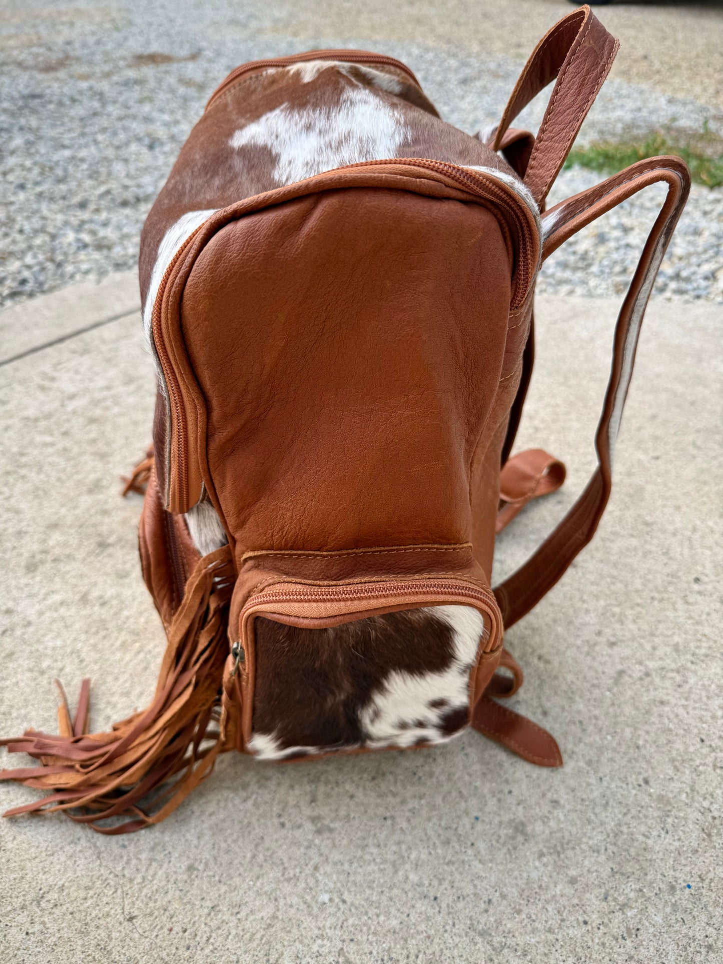 Brown Leather Cowhide Backpack / Diaper Bag