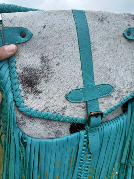 Genuine Cowhide Leather Turquoise Crossbody Purse