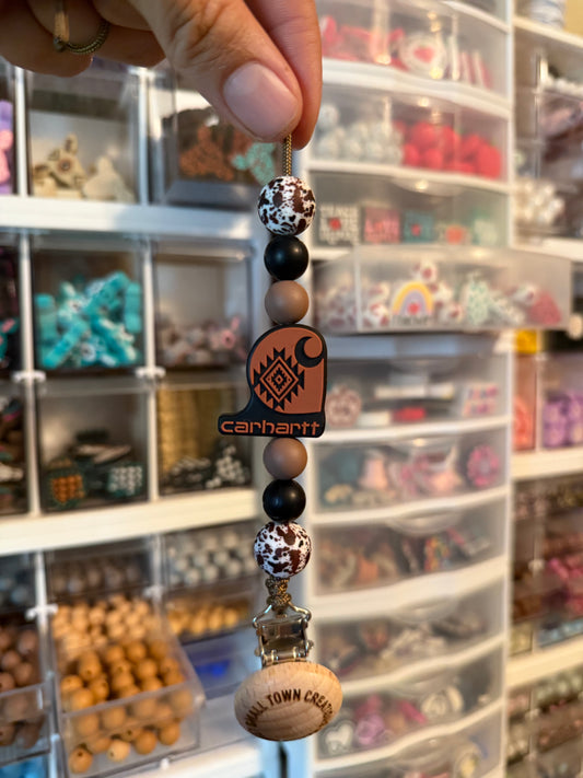 Brown Cow print Brown C Pacifier Holder