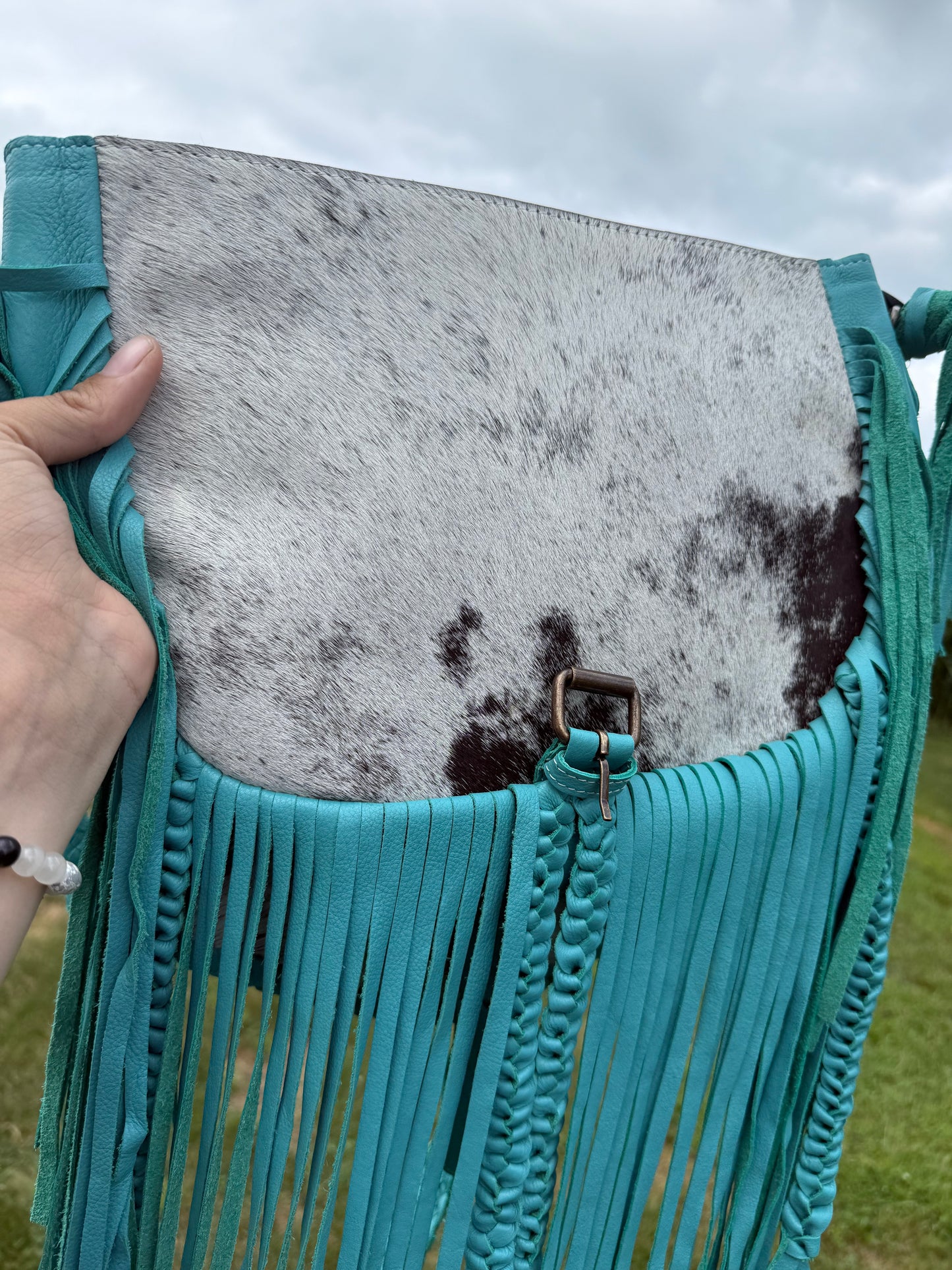 Genuine Cowhide Leather Turquoise Crossbody Purse