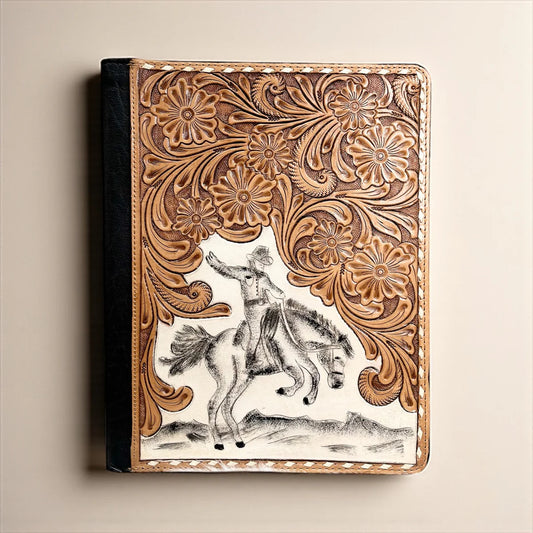 Bucking Horse Tooled Planer Planner Cowhide Tooled Leather