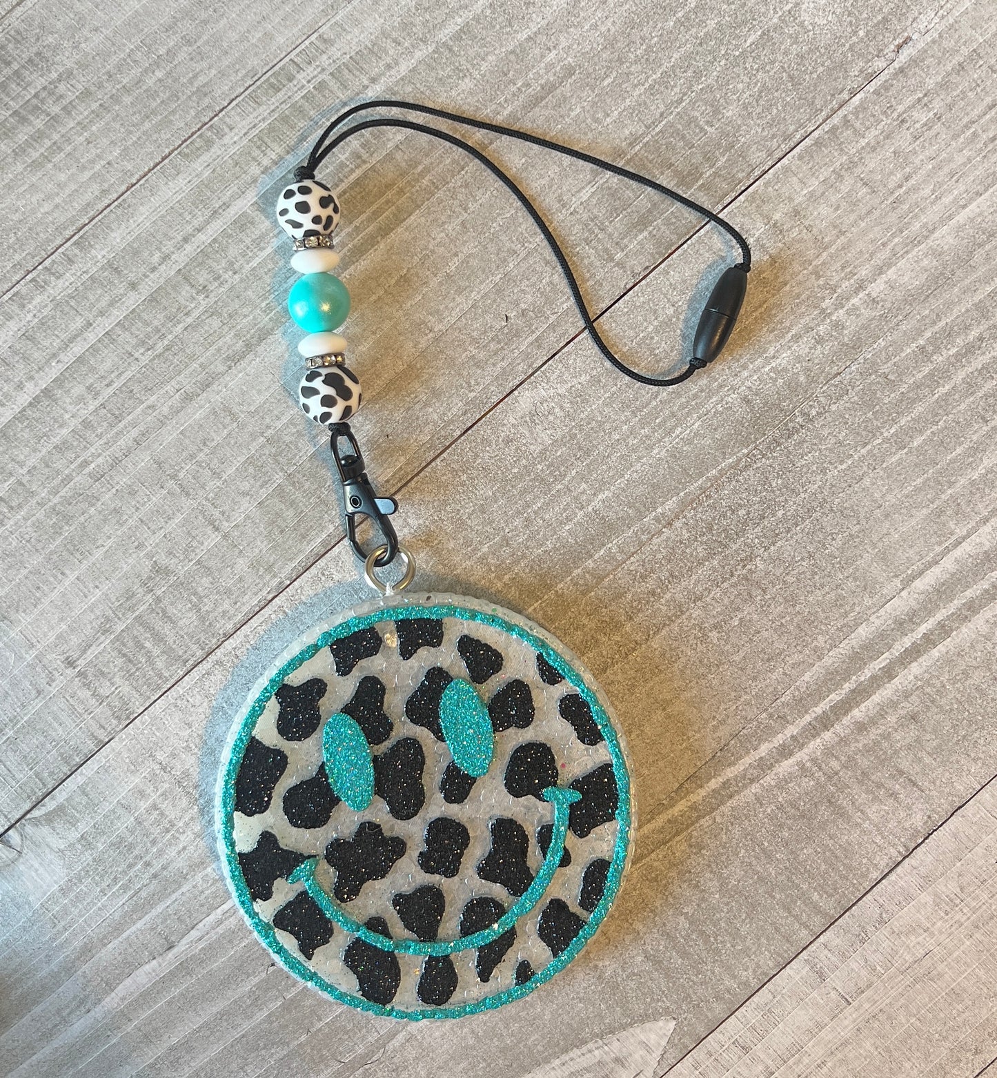 Turquoise cow Print Smile Face