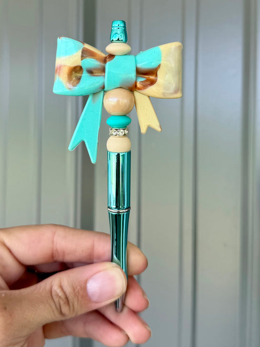 Turquoise Gold Swirl Big Bow Pen