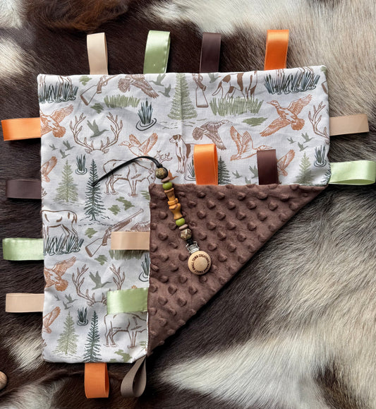 Duck Call Pacifier Holder Hunting Taggie Blanket Set