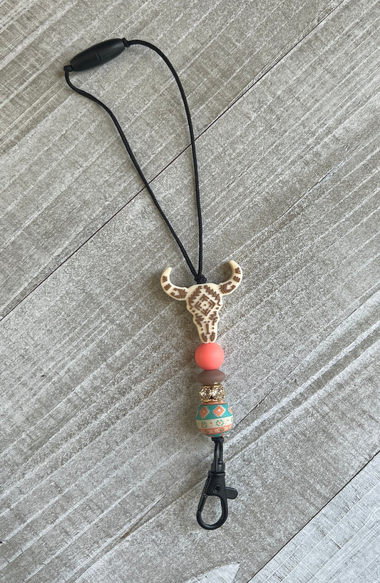 Beige Coral Aztec Cow Skull Freshie Hanger