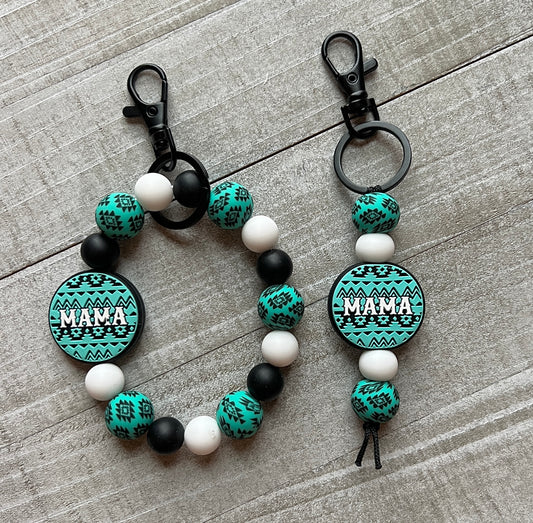 Turquoise Aztec Mama Keychain Set