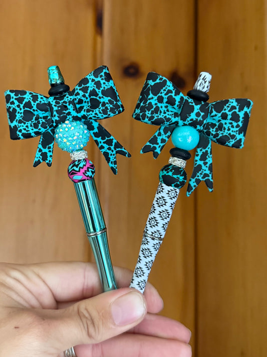 Turquoise Cowhide Bow Western Pen