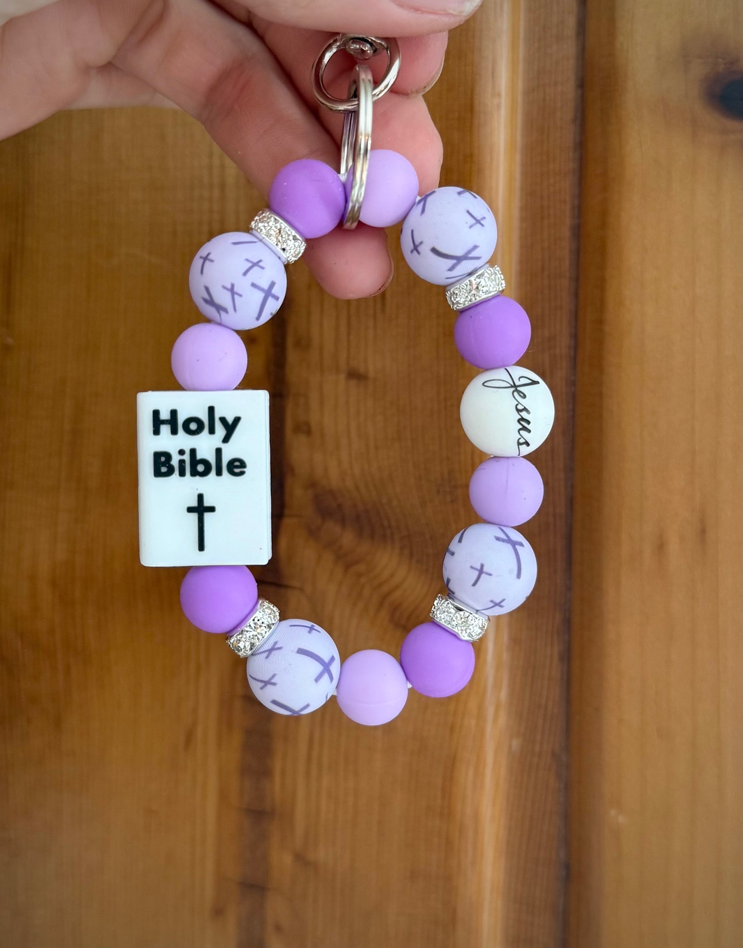 Purple Cross White Bible Wristlet
