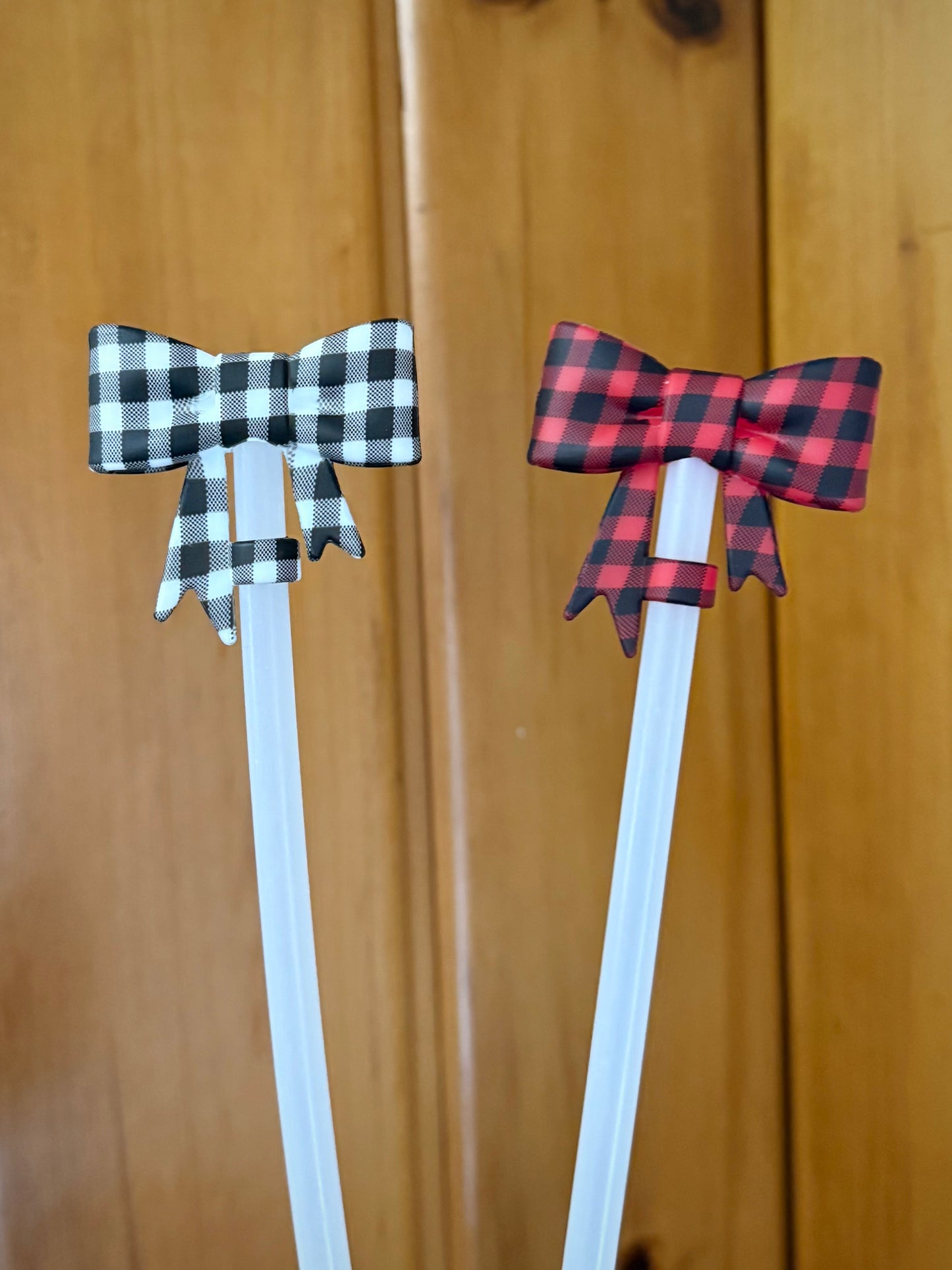 Plaid Bow Straw Topper