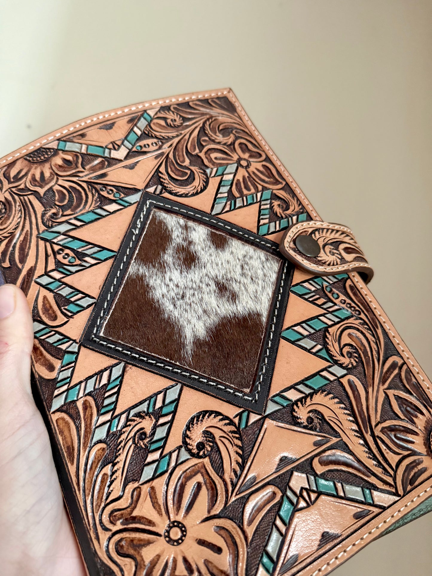 Diamond Cowhide Tooled Leather Bible Cover