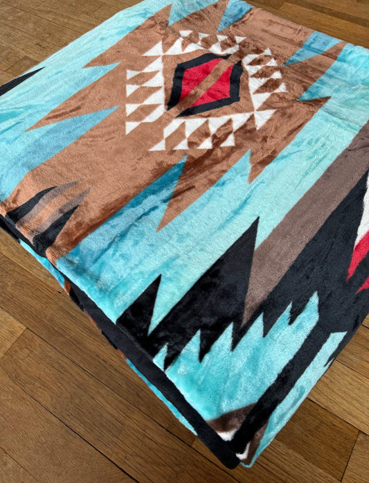 King Size Turquoise/Brown/Black Aztec