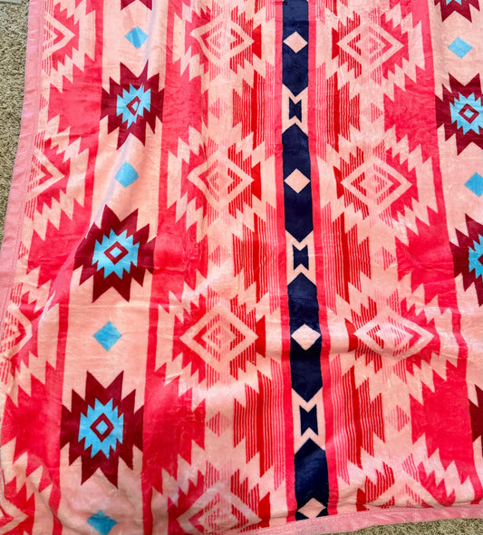Bright Pink Aztec Super Plush King Blanket