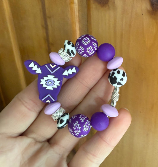 Purple Aztec Cow Tumbler Cup Charm