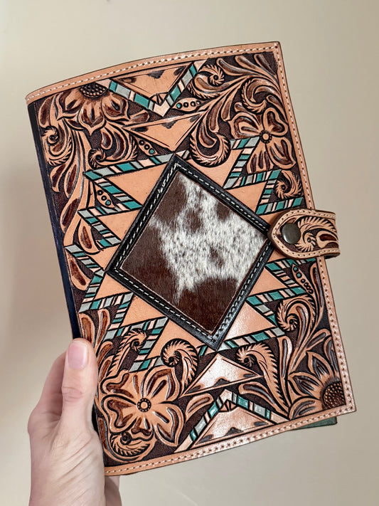 Diamond Cowhide Tooled Leather Bible Cover