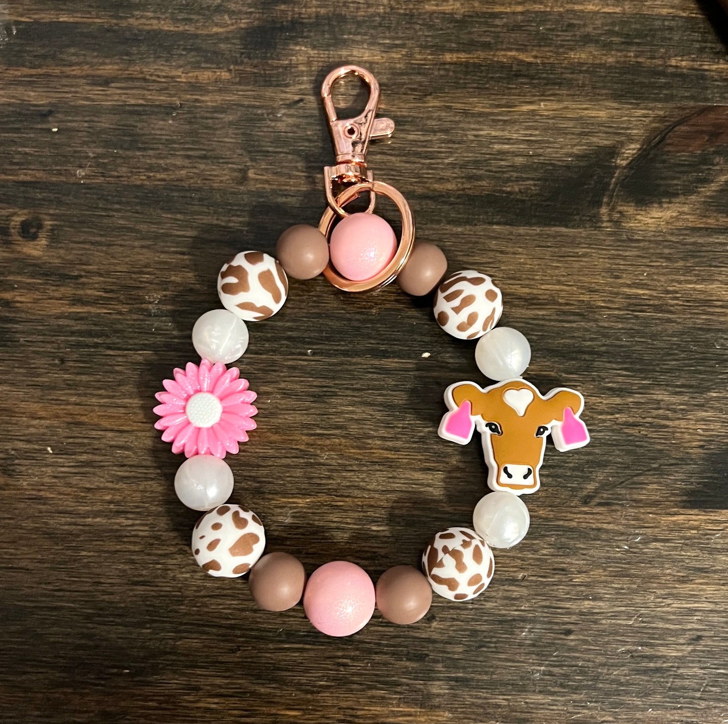 Pink Opal Brown Cow Wristlet