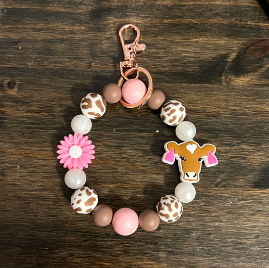 Pink Opal Brown Cow Wristlet