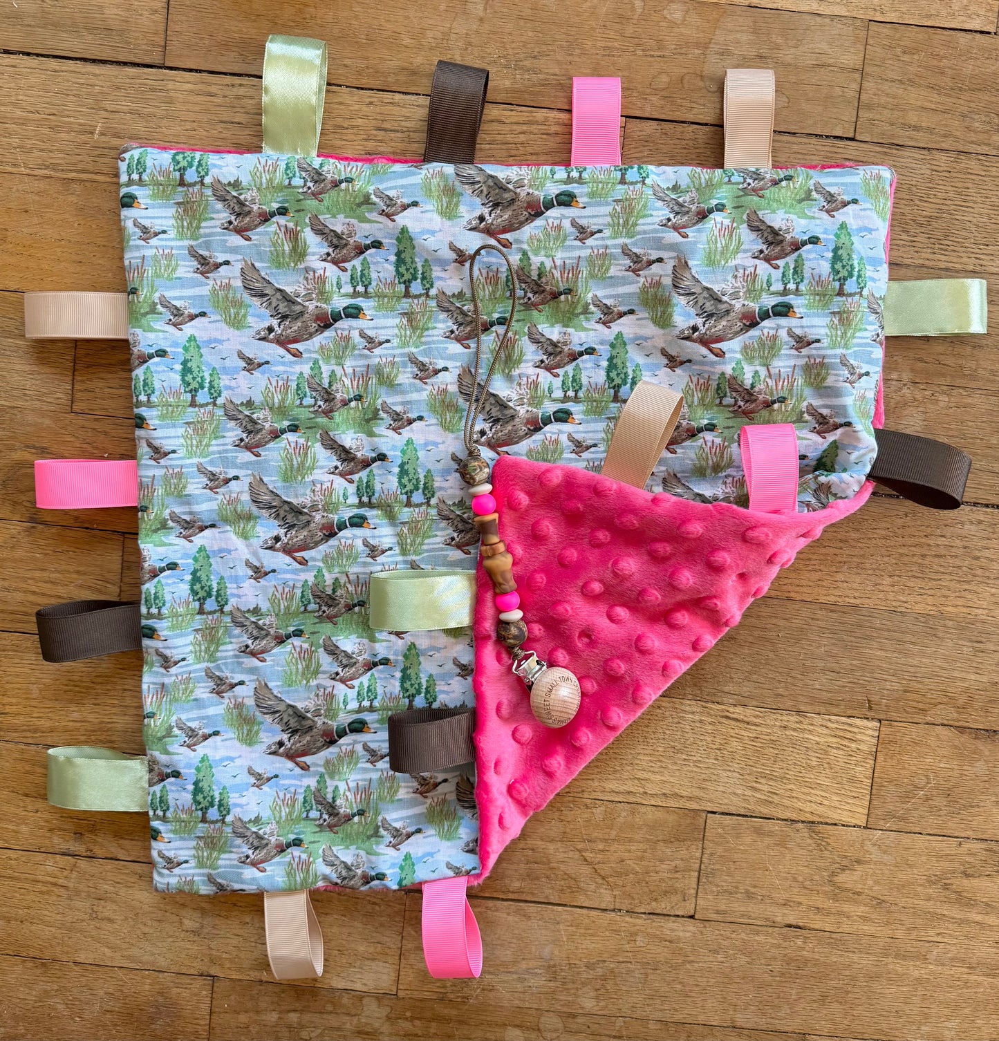 Pink Mallard Duck Call Taggie Blanket Set