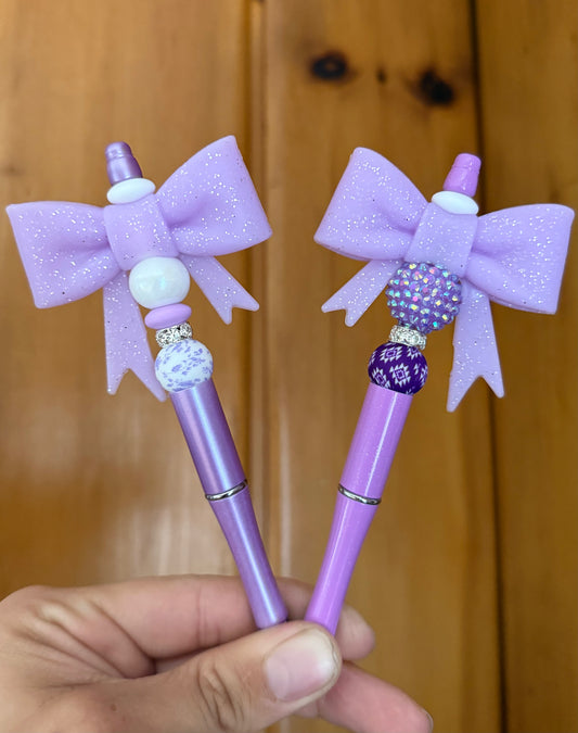 Lavender Purple Glitter Bow Pen
