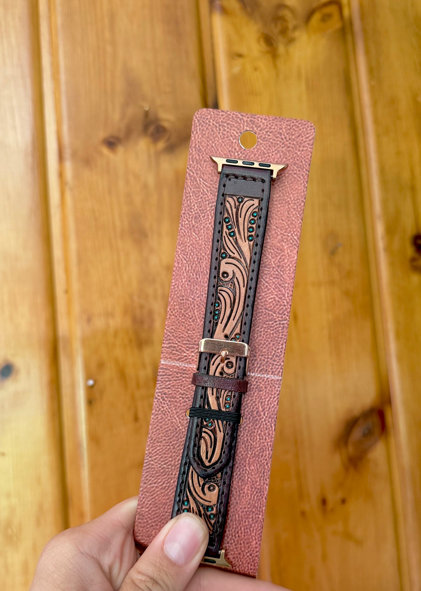 Thin Tooled Leather with Turquoise Dots
